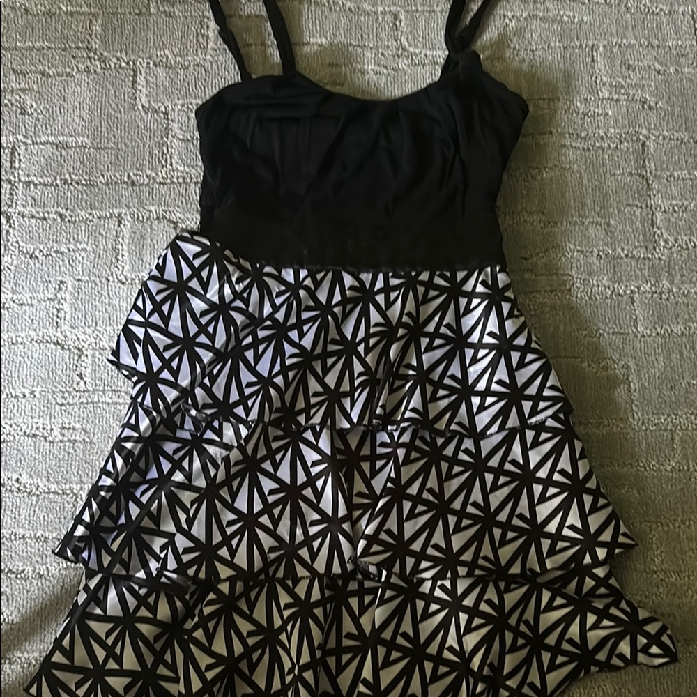 Bebe Black and White Spaghetti Strap Mini Sundress